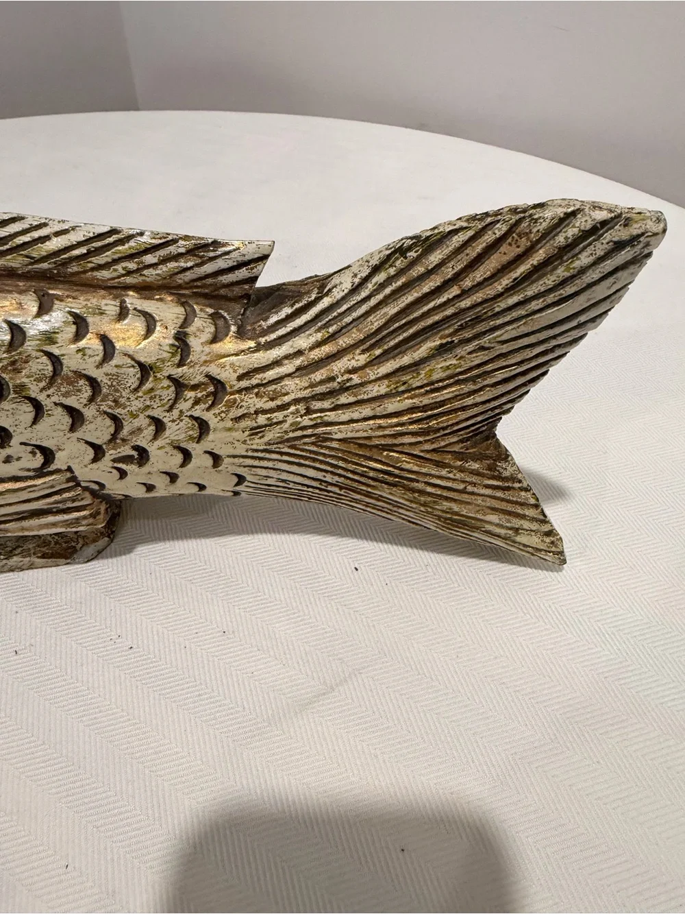 Hand-carved solid wood 18” decorative fish sculpture